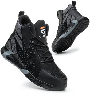 COOU Chaussures de Sécurité Hommes Femme Légère Basket de Securite Montante Respirante Confortable Chaussures de Travail Embout Acier Protection Noir 44