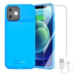 GIN FOXI Battery Case for iPhone 12/12Pro, 7000mAh Ultra-Slim Battery Charging Case Rechargeable Anti-Fall Protection Charger Cover Extended Batteries Pack for iPhone 12Pro/12 (6.1 inch)Blue