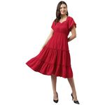 KERI PERRY Women's Red Rayon Solid Tiered Western Dress | Dress for Women | A line | Anarkali Dress | Gown Dress | Western Dress | Exclusive Women Dress | Bollywood Dress | Fashion (Large, Red)