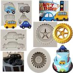 Sijiangmold Round Tire Fondant Molds Car Silicone Molds Sports Car Taxi Bus Chocolate Mold For Cake Decorating Cupcake Topper Candy Polymer Clay Gum Paste Set Of 4