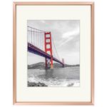 Frametory, 11x14 Aluminum Photo Frame with Ivory Color Mat for 8x10 Picture & Real Glass, Metal Picture Frame Collection (Rose Gold, 1-Pack)