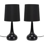 Pair - Black Teardrop Touch Dimmer Table Lamps with Black Shade for Bedside Table Bedroom Light