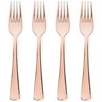 Prestee 100 Rose Gold Plastic Forks Heavy-Duty, Heavyweight Plastic Silverware Forks, Fancy Plastic Cutlery, Elegant Disposable Forks Pack, Bulk Disposable Flatware, Christmas Holiday Plastic Utensils