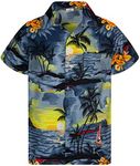 King Kameha Funky Hawaiian Shirt Kids Boys, Shortsleeve, Print Surf, Grey, 14