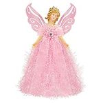 Belle Vous Christmas Tree Toppers - 20.5 x 8.2cm Plastic, Pink Angel Tree Topper - Fairy Treetop Pendant for Christmas Tree Decorations, Christmas Tree Ornaments and Festive Home Decor