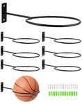 QWORK® 8 PCS Metal Ball Holder Wall Mount, Iron Ball Wall Storage Display Rack, Black, For Basketballs, Soccer Balls, Volleyballs and More