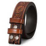 JASGOOD Mens Leather Belt for Buckle,Snap Buckle Replacement Leather Strap,Suit for pant size 27"-32", e-brown