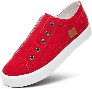 Women's Slip on Shoes Non Slip Fashion Canvas Sneakers Low Top Casual Shoes(Red,US6)