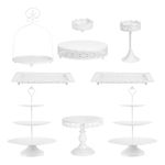 ZUMELER 9Pcs Cake Stand, White Metal CupCake Stand Holder Set for Dessert Table Plate Cupcake Round Cake Pedestals Stand Display Serving Tower for Wedding Brithday Party Celebration Home Decoration