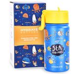 Hydrate Stainless Steel Water Bottle Kids - 400ml - Leakproof - Safe to Use - Easy Grip for Children - Double Walled - Includes Fun Animal Number Design - 18 x 9 cm - Sea Animal