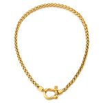 COOLSTEELANDBEYOND Mens Women Steel Gold Color Foxtail Wheat Chain Necklace, Screw Anchor Shackle Nautical Sailor Clasp(CA)