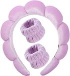 Luckybear Spa Headband for Washing Face, Velvet Makeup Headband, Bubble Skincare Headbands with Face Wash Wristbands, Sponge Puffy Headband for Women Skin Care -Purple