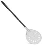 CRROEL Perforated Turning Pizza Peel, 8Inch Hard Anodized Aluminum Pizza Paddle, Non-Stick Pizza Shovel with 51CM Non-Slip Heat Resistant Long Handle for Baking Homemade Pizza Bread