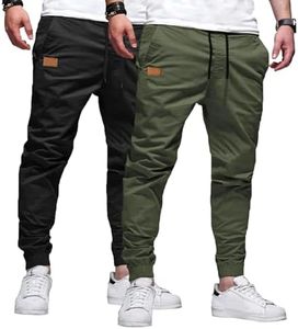 JMIERR Joggers for Men Casual Travel Essentials Pants with Pockets, 2 Pack, 5XL, Black/Dark Green