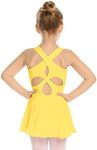 Arshiner Kid Girls Hollow Back Ballet Leotard with Skirt Sleeveless Dance Dresses Yellow