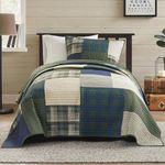 Woolrich Quilt Set Patchwork Channel Quilting, Cottege Coverlet for Twin Size Bed All Seasons, Lightweight Prewashed Cotton Coverlet Bedspread, Shams, Mill Creek, Oversized Twin/Twin XL Green 2 Piece