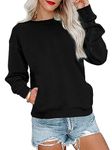 RANPHEE Womens Long Sleeve Black Fall Tops Crew Neck Loose Fit Fashion Trendy Clothes Shirts Hoodies Pullovers Sweatshirt with Pockets M