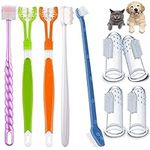 Dogs Toothbrush Set, 2 Triple Heads Dog Toothbrushes with 4 Pet Finger Toothbrush, 360-Degree Toothbrush and Long Handle Double-Headed Toothbrush for Small to Large Dogs and Cats 8 Pcs Pet Toothbrush