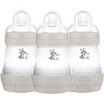 MAM Easy Start Self Sterilising Anti-Colic Baby Bottle 3 Pack (3 x160 ml) with Slow Flow MAM Teats Size 1, Newborn Essentials, White (Designs May Vary)