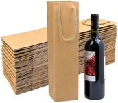 TATAPO 50 Pcs Wine Gift Bags, 13.8 x 3.7 x 3.5 Inch Brown Wine Tote Bags Bulk Kraft Paper Wine Gift Bags with Handles, Wine Bottle Paper Bags Retail bags for Christmas, Party, Shopping, Wedding