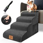 HEVOL Dog Steps, 4-Step Dog Stairs for Bed and Sofa, High Density Foam Dog Ramp with Washable Cover, Non-Slip Pet Steps Stairs for Small Dogs and Cats - Black, 73 x 40 x 51cm