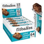 Fitbakes : 64 Calories Salted Caramel Chocolate Bar (12x19g) Diabetic Chocolate Keto Snack, Mini Crunchy Low Calorie Snack, Low Carb Snack, Low Sugar Chocolate Keto Bar, Fit Bake