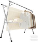 SONGMICS Clothes Drying Rack, Heavy-Duty Laundry Drying Rack, 45.7-63.4 Inches Extendable, Foldable Freestanding Airer, Stainless Steel, for Indoor Outdoor Use, Dove Gray ULLR901E01