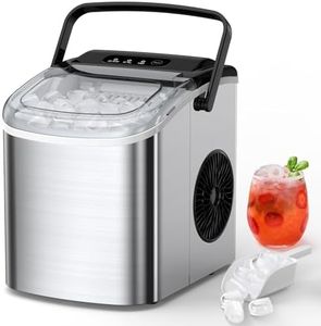Joy Pebble Ice Maker Countertop with Handle, Self-Cleaning Portable Ice Machine with Basket and Scoop, 26.5Lbs/24H, 9 Cubes Ready in 6-8 Mins, for Home/Office/Kitchen, Stainless Steel