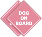 GEEKBEAR Dog on Board Car Sign - Sticker or Magnet & Color Options, Weather-Resistant - Diamond Shape 6.8 x 6.8 in (Reflective Magnet, Light Pink, 2 Pack)