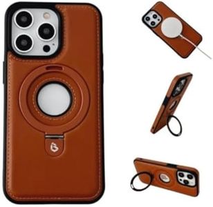 WarmWhisper Leather Material with Metal Magnetic Folding Stand,Luxury Leather Invisible Stand Phone Case Cover for iPhone 12-15 (iPhone12promax,Brown)