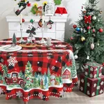 cusugbaso Round Christmas Tablecloth 60 inches - Christmas Decorations for Home - Water Resistant Christmas Table Cloth - Red Truck Xmas Holiday Buffalo Plaid Christmas Decor for Table, Party,Kitchen