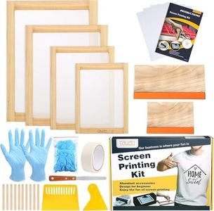 Caydo 31 Pieces Screen Printing Starter kit Include 4 Different Size of Wood Silk Screen Printing Frame with 110 Mesh, Squeegees, Inkjet Transparency Film, Ink Knife, Gloves and Mask Tape