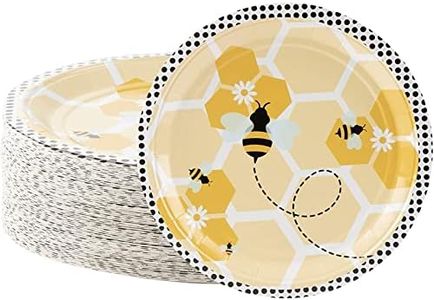 BLUE PANDA 80 Pack Bumble Bee Paper Plates for Gender Reveal, Baby Shower Party Supplies, 9 In