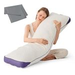 HOMELAB Adjustable Shredded Memory Foam Body Pillow Bundle with Gray SIL-Like Pillowcase, Cooling Long Pillow Full Support for Side Sleepers, Back, Hip & Leg Comfort, 1 Pack 20"x52"