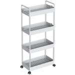 SOLEJAZZ 4-Tier Storage Trolley Cart Slide-out Rolling Utility Cart Mobile Storage Shelving Organizer for Kitchen, Bathroom, Laundry Room, Bedroom, Narrow Places, Plastic, Grey