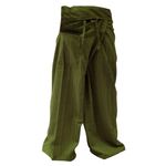 kittiya Thai Fisherman Pants Yoga Trousers FREE SIZE Plus Size Cotton Olive Stripe