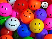 EEVOVEE 50pcs Big Size Plastic Smiley Kids Pool Ball for Kids 8cm Pack of 50pcs Non Toxic Balls for Kids Big Size Multi Color