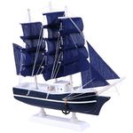 24cm Wooden Sailing Ship Model: Wood Nautical Sailing Boat - Mediterranean Beach Tabletop Decor for Coastal Ocean Desktops Display