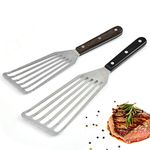 GuDoQi Fish Turner Set, 2 Pieces (11 inch & 12.5 inch), Professional Fish Spatula, Wooden Handle, Stainless Steel Fish Slice, Non Stick Frying Spatula for Cooking Fish, Egg, Meat, Dumpling Frying