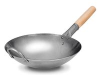 Craft Wok Traditional Hand Hammered Carbon Steel Pow Wok with Wooden and Steel Helper Handle (12 Inch, Round Bottom) / 731W88-12in