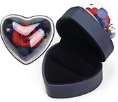 Preserved Flower Rose Ring Box, Heart Shape Velvet Jewelry Box for Valentine's Day Mother's Day Wedding Anniversary Birthday Gift, Dark Blue