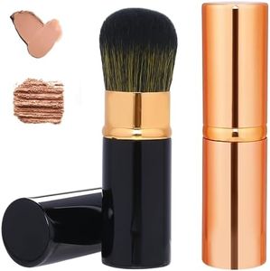 Retractable Blusher Brush with Cover, 2 Pack Travel Kabuki Bronzer Makeup Brush Liquid Cream Foundation Powder Brush Extensible Face Blender Brush Professional Concealer Brush for Women (Gold & Black)