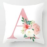 Alphabet Decorative Pillow Covers 18x18 Inch Pink Letter A Pillow Covers Floral Initial Throw Pillow Covers Soft White Velvet Square Cushion Covers Pillow Cases Home Couch Sofa Cushion Cases (A)