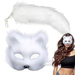 Animal Mask Cosplay Set for Girls, Cat Mask and Animal Tail Set Furry Foxes Mask, Half Face Masquerade Cosplay Costume, Furry Animal Cosplay Outfit for Women