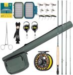 SF 5WT 9FT Fly Fishing Rod Combo Starter Kit 4 Piece Semi Gloss Green Jade Finish 24T Carbon Fiber Trout Travel Fly Rod with Reel,Travel Fly Rod case,Fly Box, Flies,Tapered Leader,Knot Tying Tools