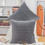 Madizz Pack of 2 Super Soft Velvet Decorative Cushion Covers with Texture Luxury Style Throw Pillow Cases Pillow Shell for Sofa Bedroom Square Grey 16x16 inch