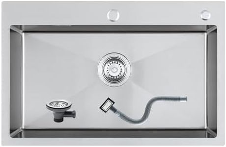 Drop in Kitchen Sink 700x450x190mm Topmount KEOKBON Stainless Steel Single Bowl Sink Extra Large Handmade with with Strainer Plug Drain Fittings