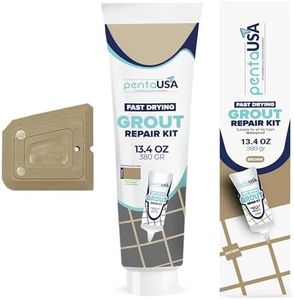 PentaUSA Tile Grout - Large Grout Filler Repairs Renews Tube, Fast Drying Grout Repair Kit, Odorless Formula - Grout Floater Included - 13.4oz / 380gr (Brown)
