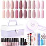 Gellen Gel Nail Polish Kit with U V Light - 10 Colors Classic Nudes Gel Nail Polish Kit with 36W Nail Lamp, Gel Nail Polish Set Starter Kit with Storage Box Soak off Nail Gel Kit Manicure Set