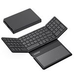 GEODMAER Foldable Bluetooth Keyboard, Portable Full Size Folding Keyboard with Touchpad, PU Leather, Wireless Travel Keyboard for Windows, iOS, Android, Mac